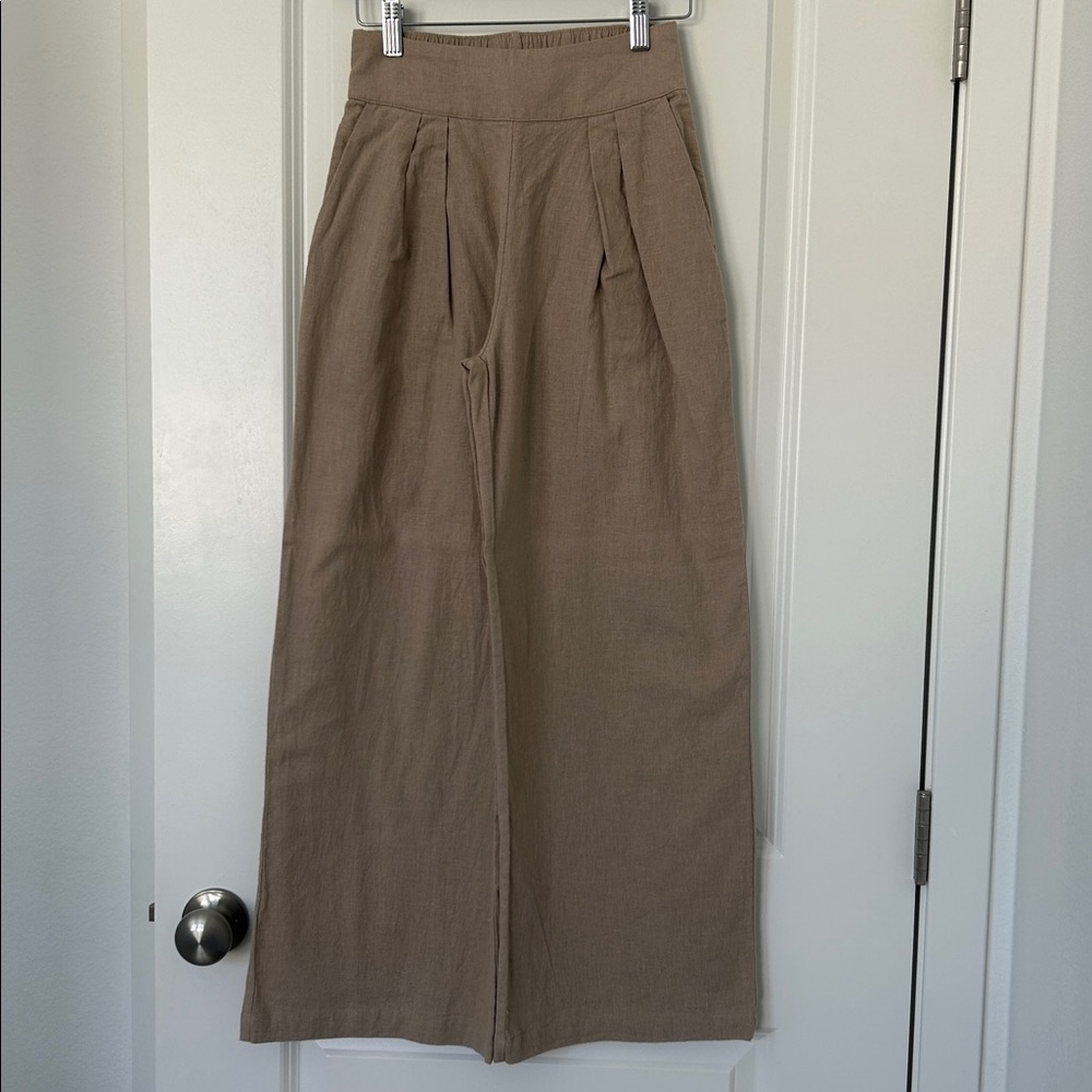 Abercrombie & Fitch Beige Elastic Waist Linen Pants